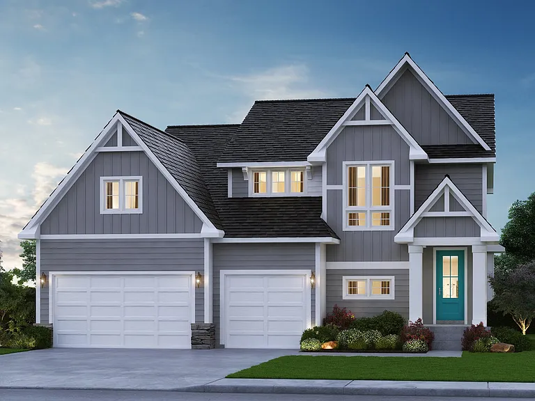 A newly built home at dusk in Elk River, Minnesota